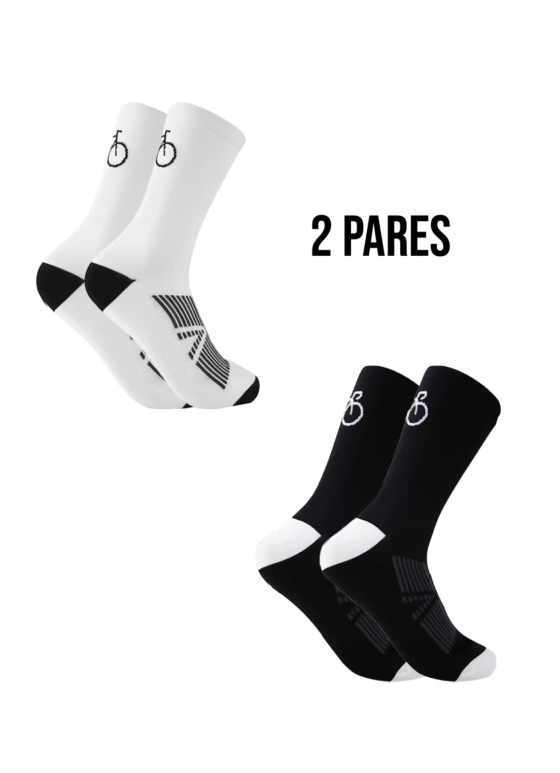 Medias de Ciclismo unisex - Negro + Blanco 2 Pares